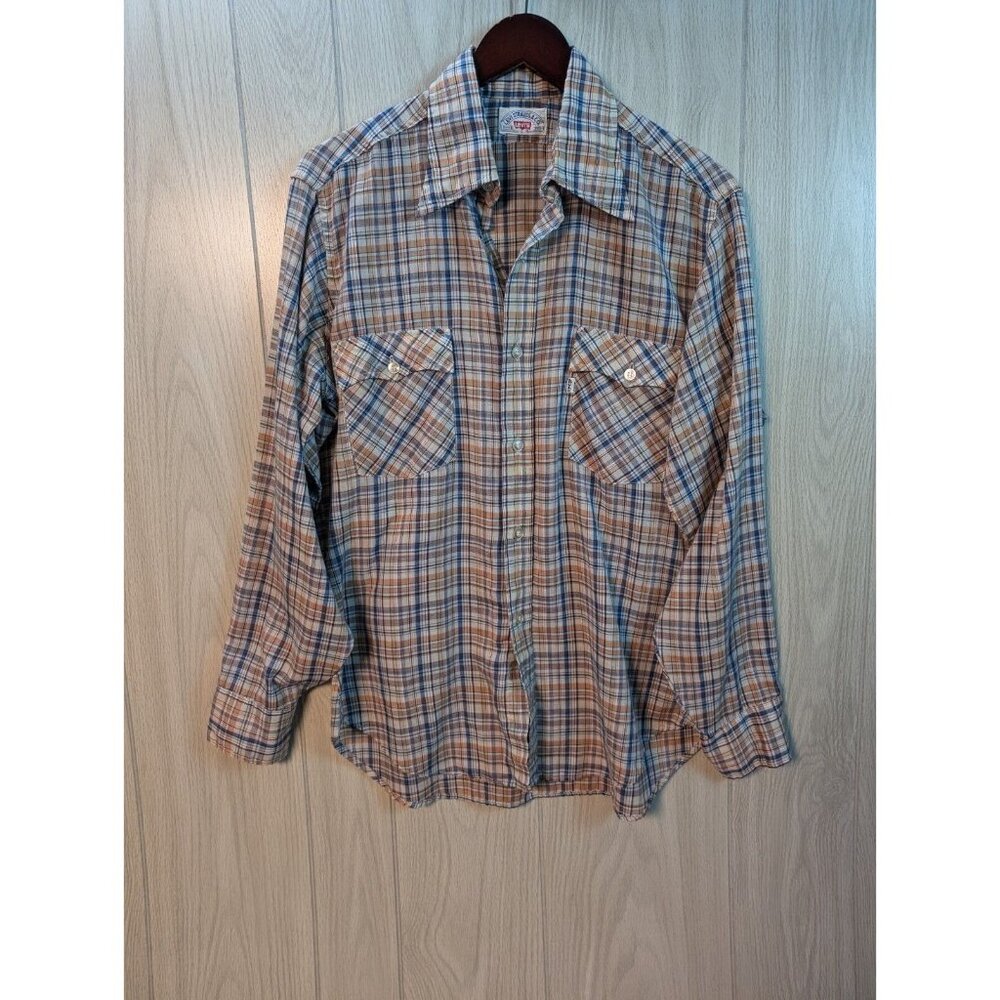VTG Levi Strauss & Co. Western Shirt Size Large Button Blue Plaid Long Sleeve